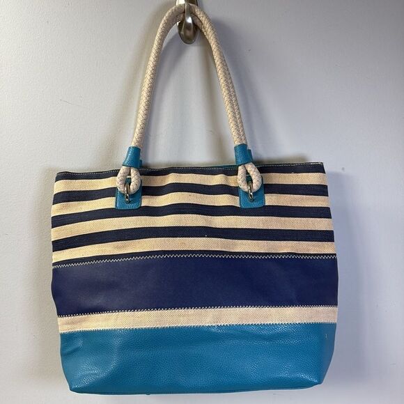 Nine West Blue Striped Tote - Picture 2 of 6